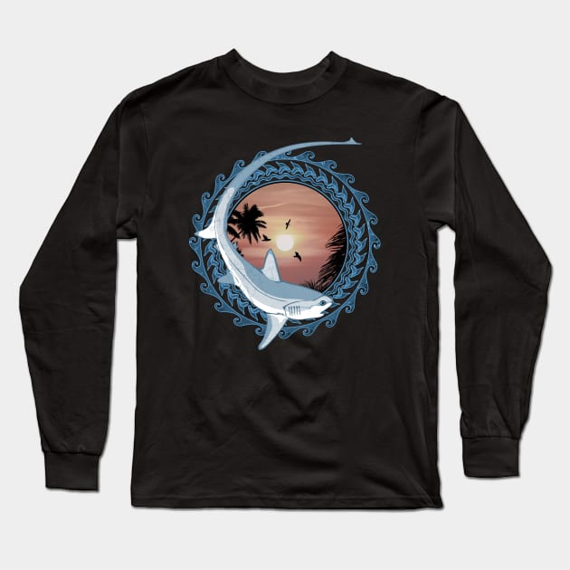 Thresher Shark Polynesian Design Long Sleeve T-Shirt by NicGrayTees